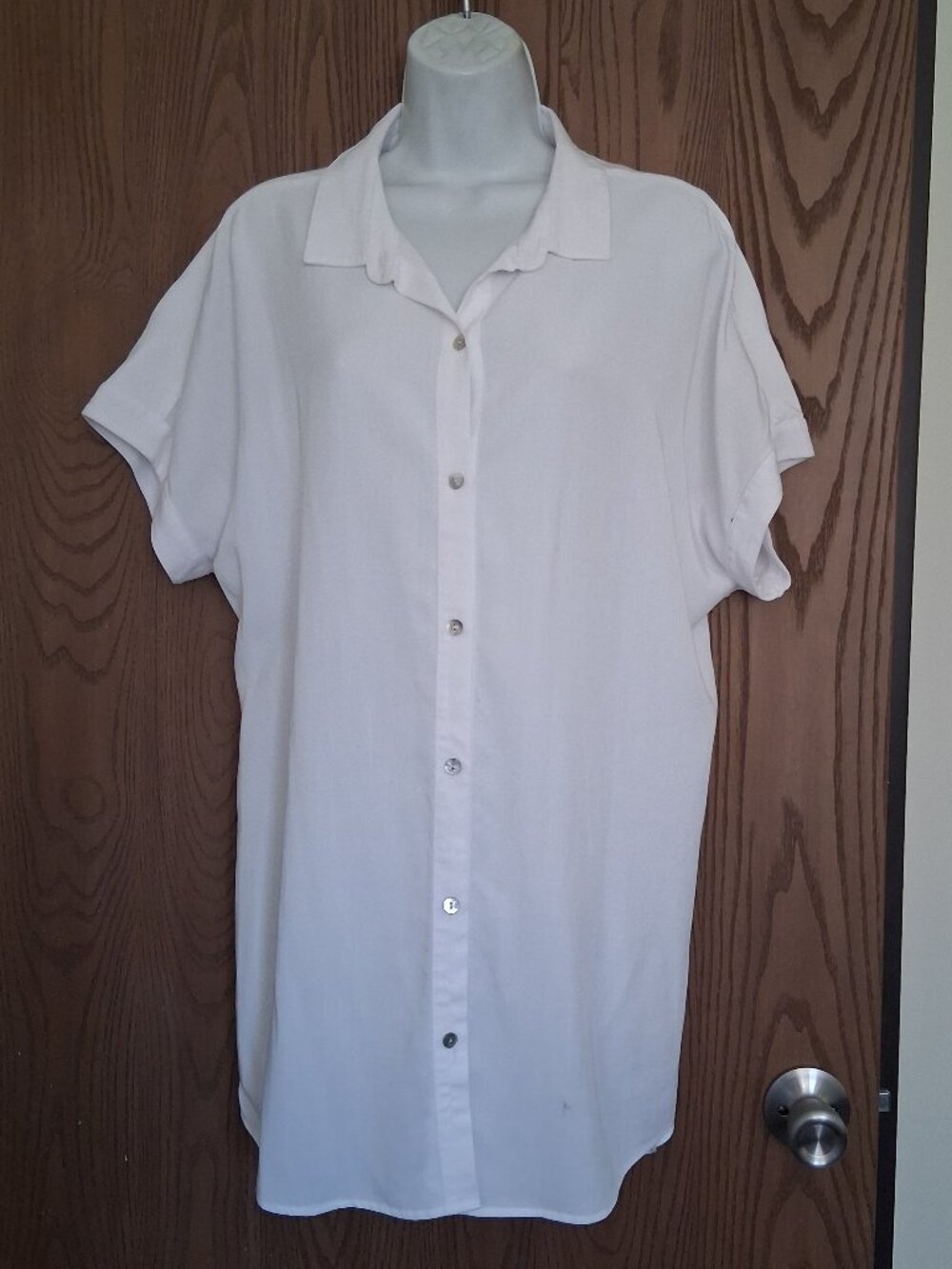 Soft Surroundings 100% Tencel Lyocell White Tunic Blouse Medium Short Sleeves